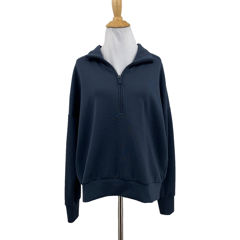 BYLT Sweatshirt Womens M Medium Indigo 1/4 Zip Pullover Mock Neck Drop Shoulder